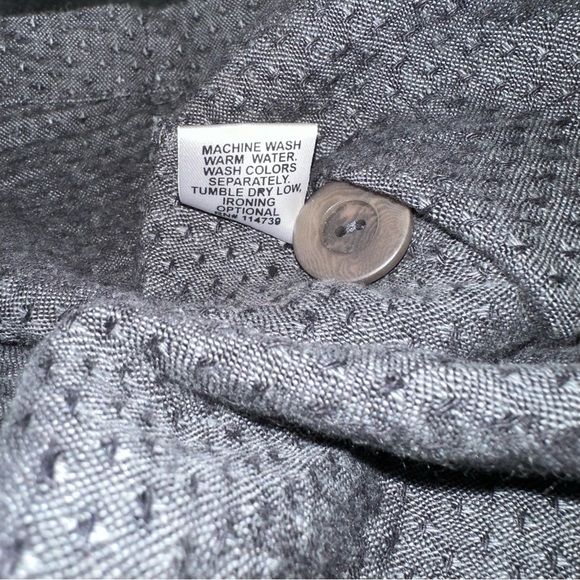 FLAX Linen Button Down Textured Dark Gray Jacket Lagenlook Blazer Pockets Large - Picture 11 of 13